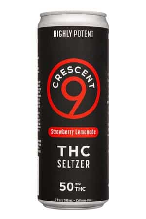 Crescent 9 THC Seltzer: Crescent9-12oz-2024-THCSeltzer-StrawbLemonade-Front