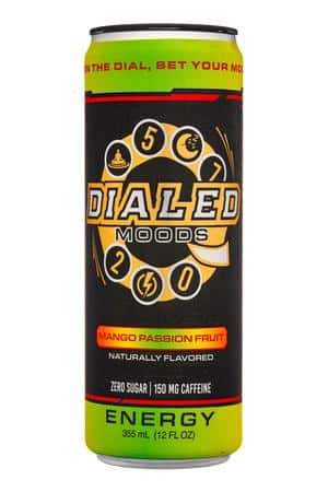 Dialed Moods: Dialed-12oz-2025-Moods-Energy-MangoPassion-Front