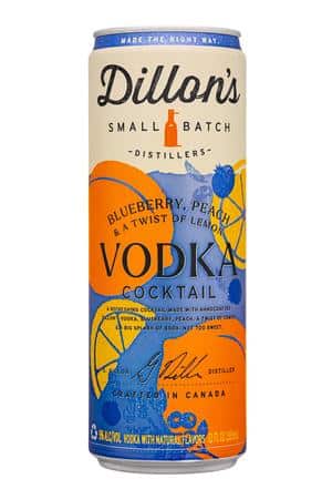 Dillon's Small Batch Distillers: Dillons-12oz-2025-VodkaCocktail-BluebPeach