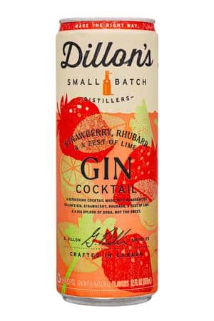 Dillon's Small Batch Distillers: Dillons-12oz-2025-GinCocktail-StrawbRhubarb