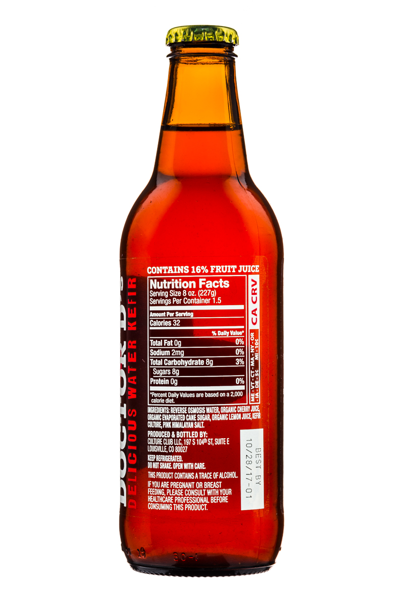 Doctor D's : DoctorDs-SparklingProbiotic-WaterKefir-12oz-TartCherry-Facts