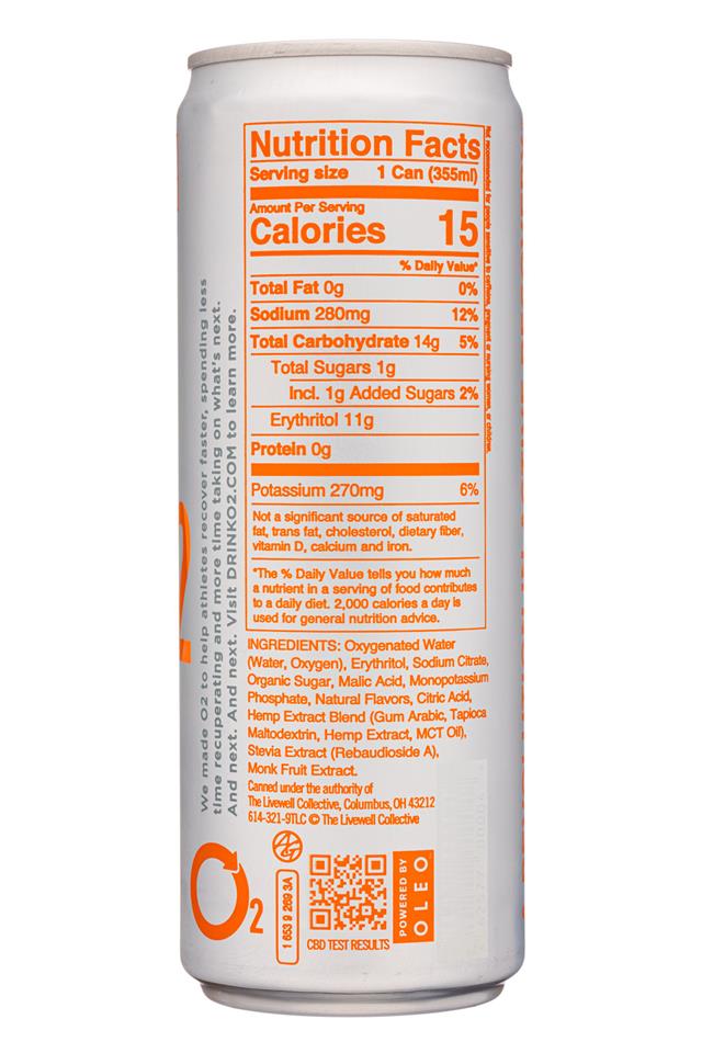 Drink 02: DrimkO2-12oz-Recovery-CBD-Peach-Facts