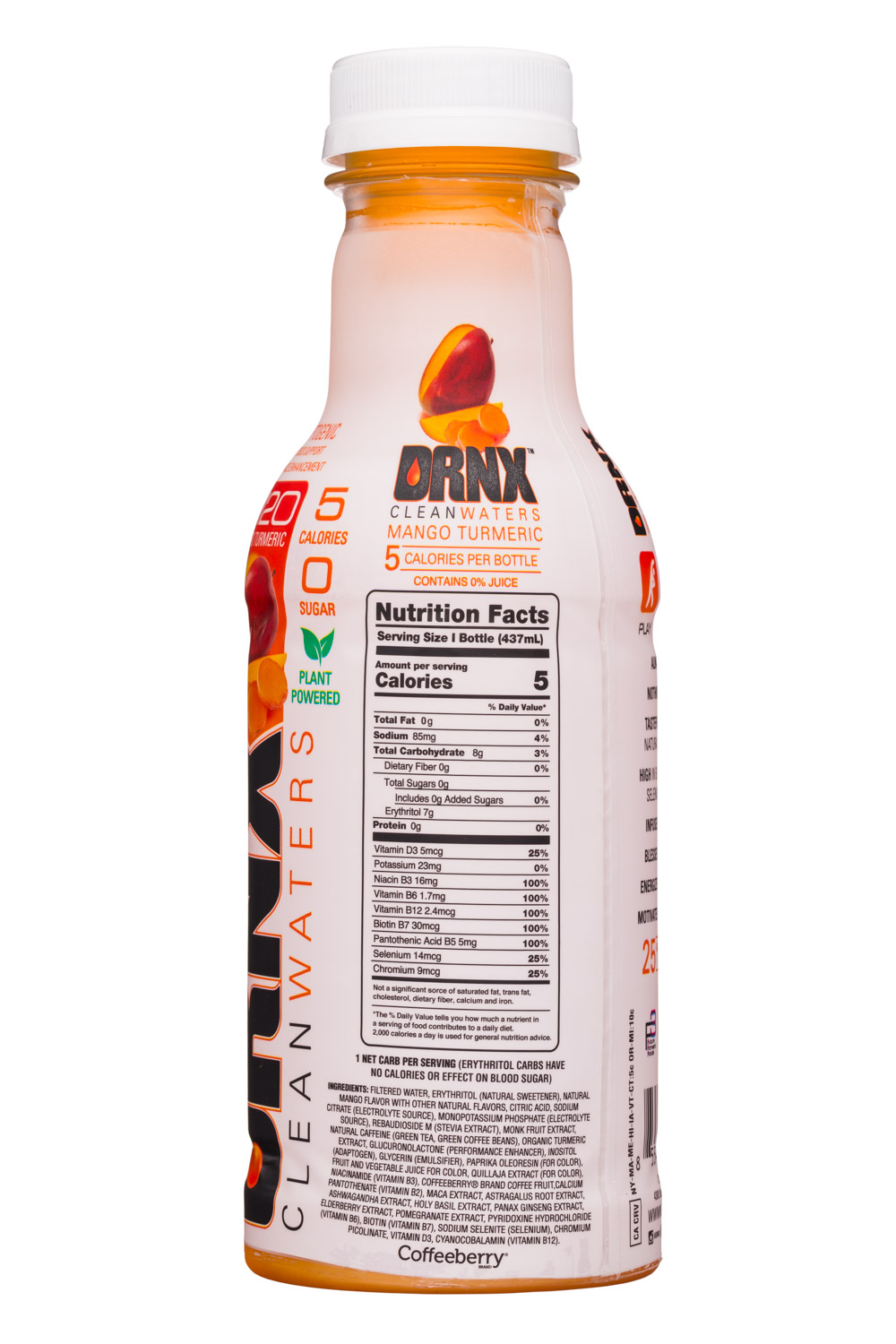 DRNX: Coffeeberry-16oz-Drinkx-CleanWater-M20-MangoTurmeric-Facts