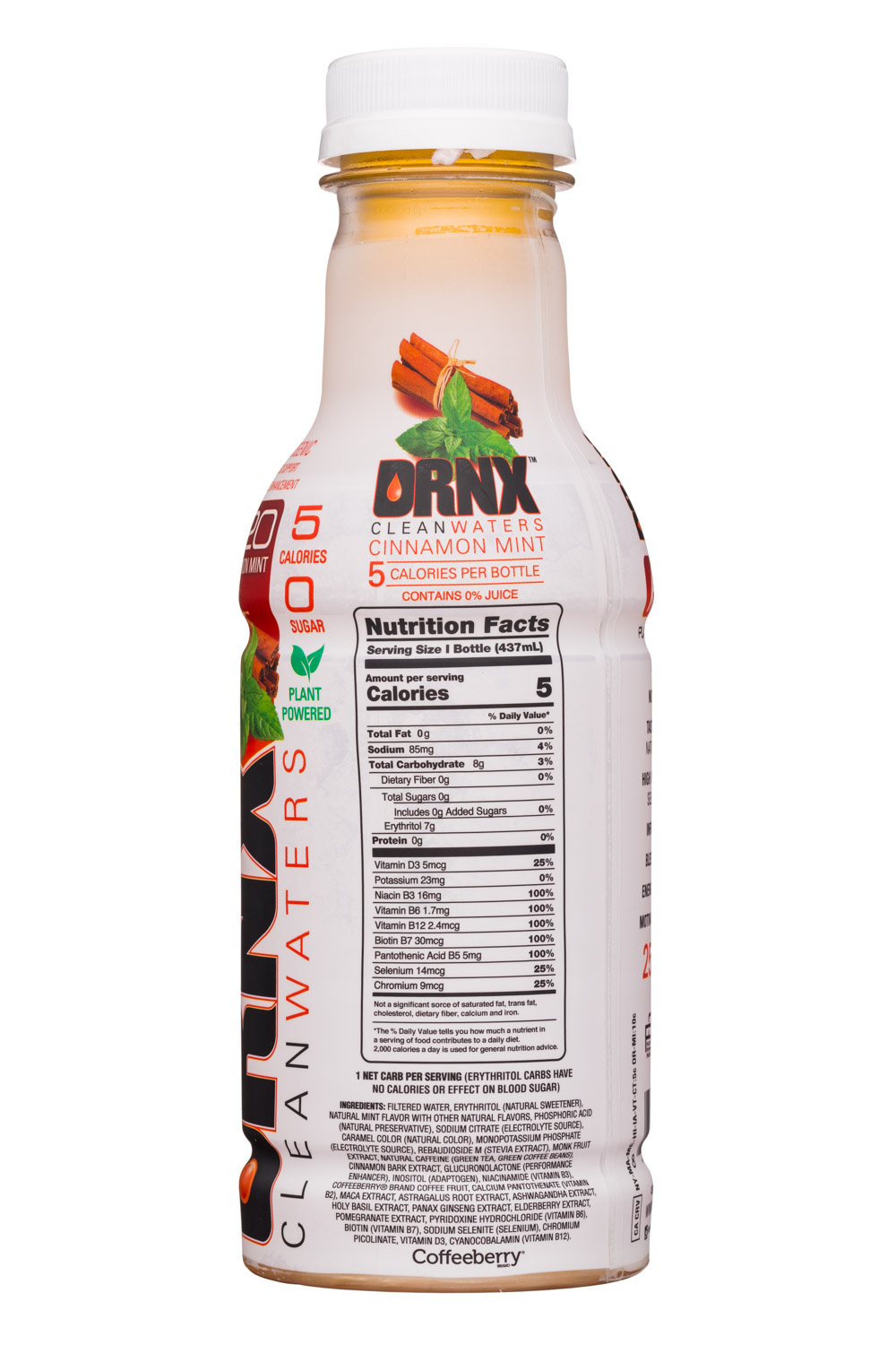 DRNX: Coffeeberry-16oz-Drinkx-CleanWater-C20-CinnMint-Facts