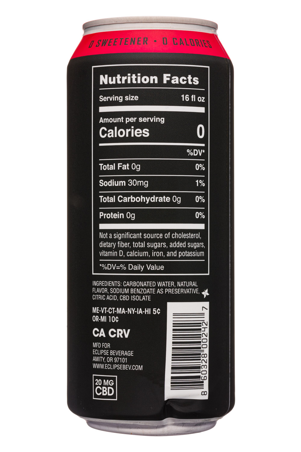 Eclipse CBD: Eclipse-16oz-CBDSparklingWater-MixedBerry-Facts