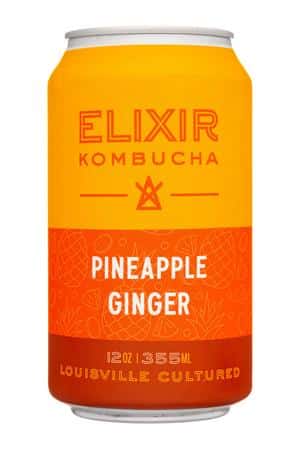 Elixir Kombucha: ElixerKombucha-12oz-2022-PineappleGinger-Front