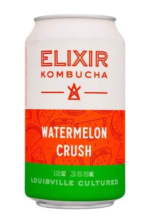 Elixir Kombucha: ElixerKombucha-12oz-2022-WatermelonCrush-Front