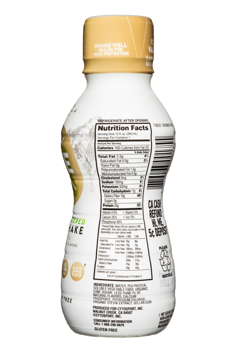 Evolve: Evolve-ProteinShake-12oz-IdealVanilla-Facts