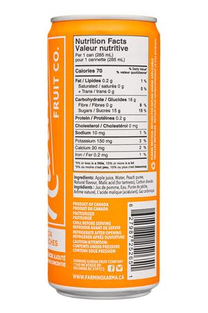 Farming Karma: FarmingKarmaFruitCo-285ml-2023-Soda-Peach-Facts