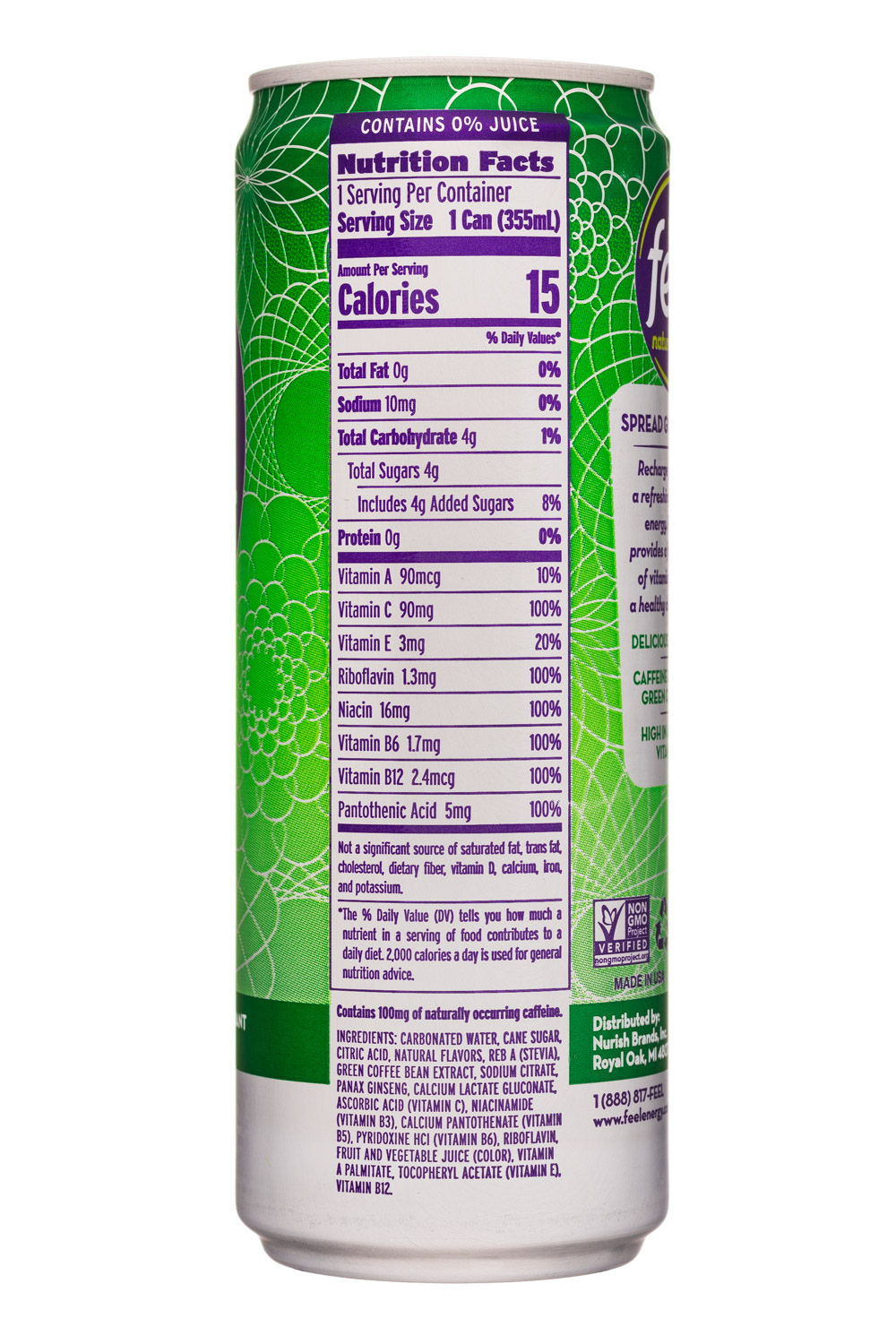 Feel Natural Energy: Feel-12oz-NaturalEnergy-DragonfruitLime-Facts
