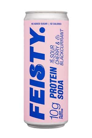 Feisty.: Feisty-330ml-2025-ProteinSoda-SourCherryBlackCurrant-Front