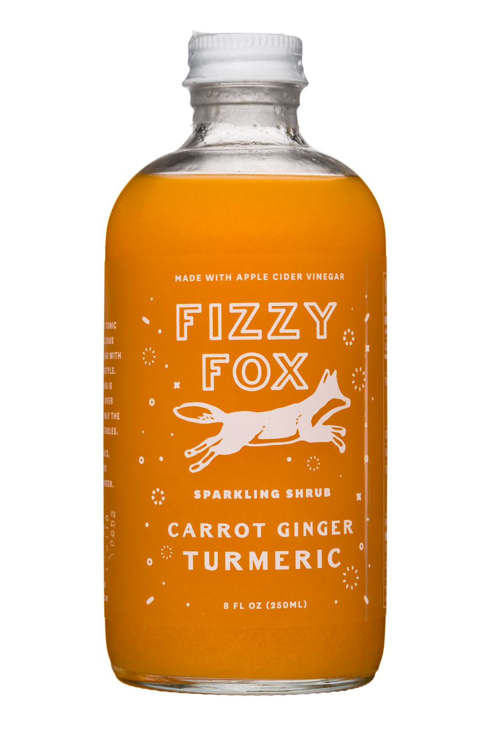 Fizzy Fox Shrub: FizzyFox-8oz-SparklingShrub-CarrotGingerTurmeric-Front