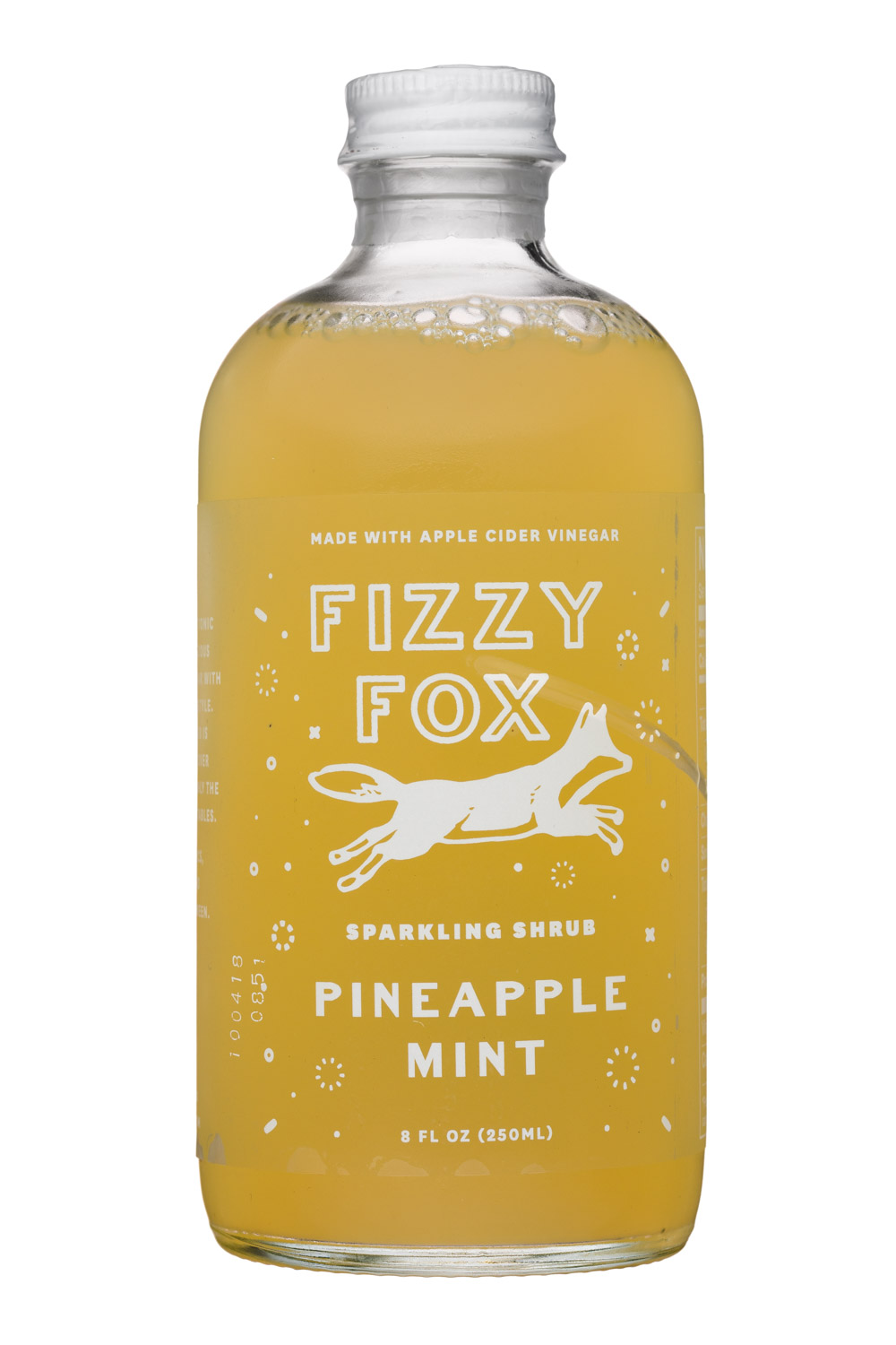 Fizzy Fox Shrub: FizzyFox-8oz-SparklingShrub-PineappleMint-Front