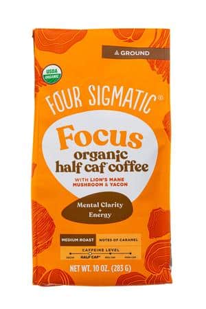 Four Sigmatic: FourSigmatic-283g-2025-Focus-Ground-HalfCaf-Front