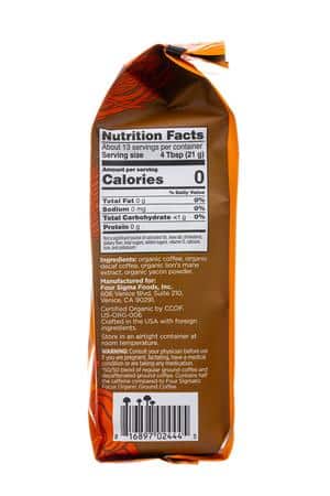 Four Sigmatic: FourSigmatic-283g-2025-Focus-Ground-HalfCaf-Facts