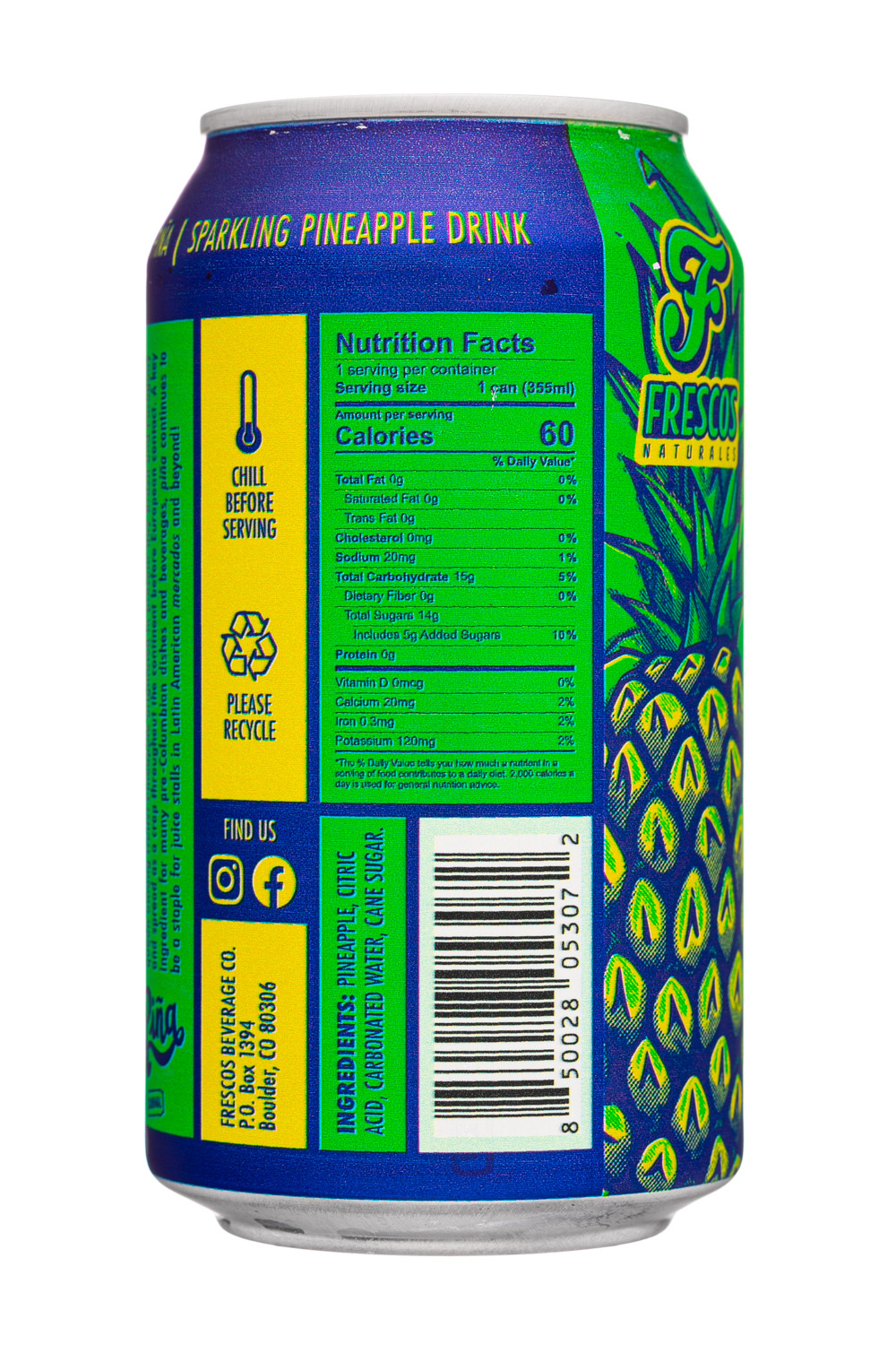 Frescos Naturales: Frescos-12oz-2022-SparklingDrink-Pina-Facts