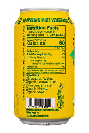 Fresh Fizz Sodas: FreshFizz-12oz-2023-Soda-SparklingMintLemonade-Facts