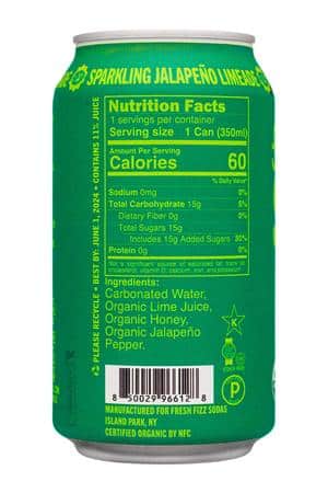 Fresh Fizz Sodas: FreshFizz-12oz-2023-Soda-SparklingJalapenoLimeade-Facts