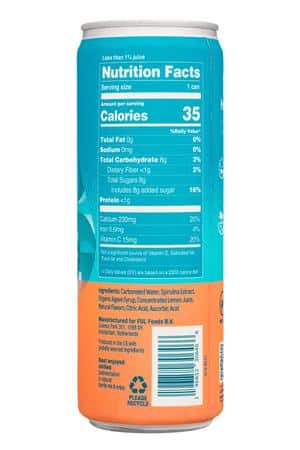 FUL: Ful-12oz-2023-SpirulinaWater-WhitePeach-Facts