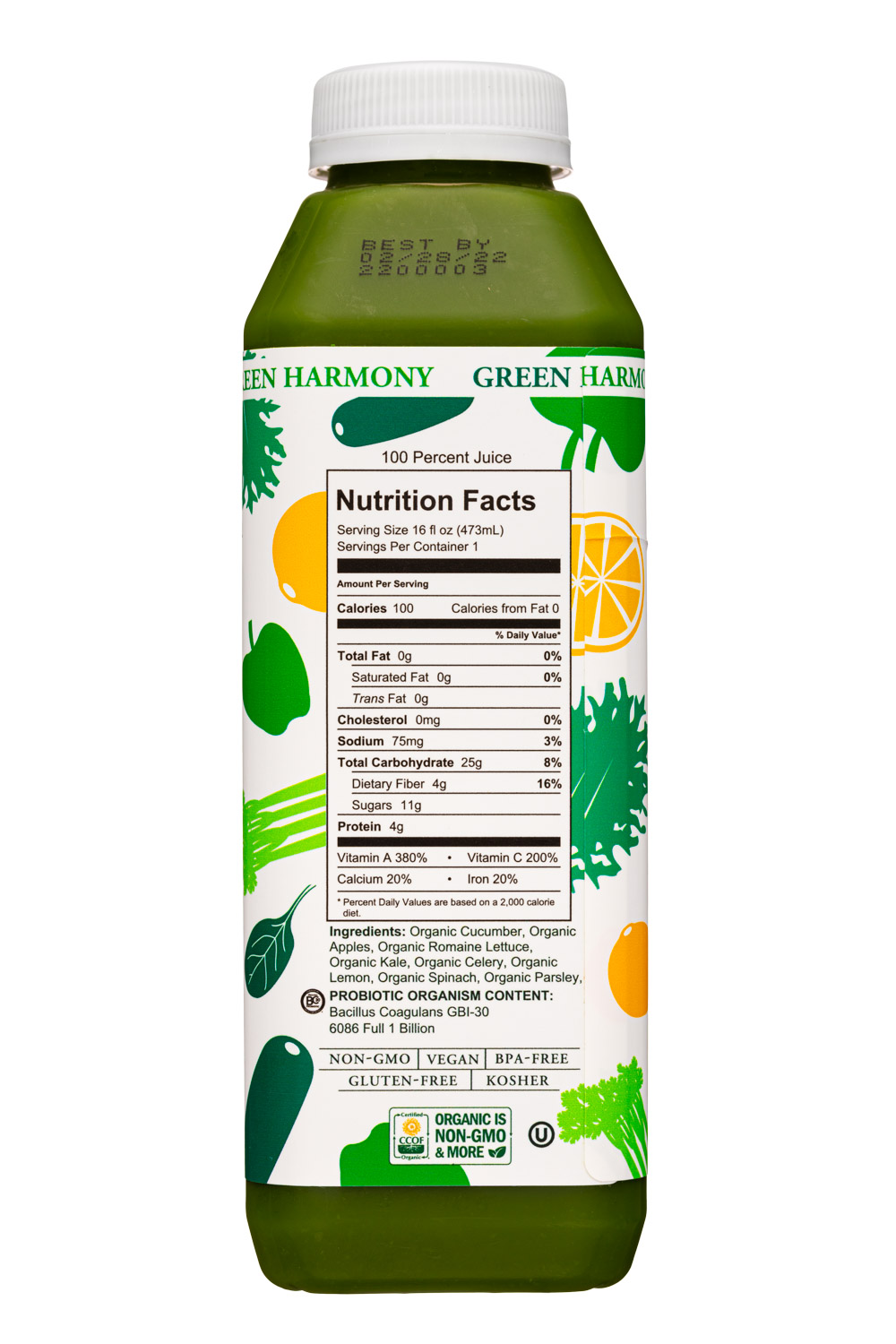 Garden of Flavor: GardenOfFlavor-16oz-2022-CPJuice-GreenHarmony-Facts
