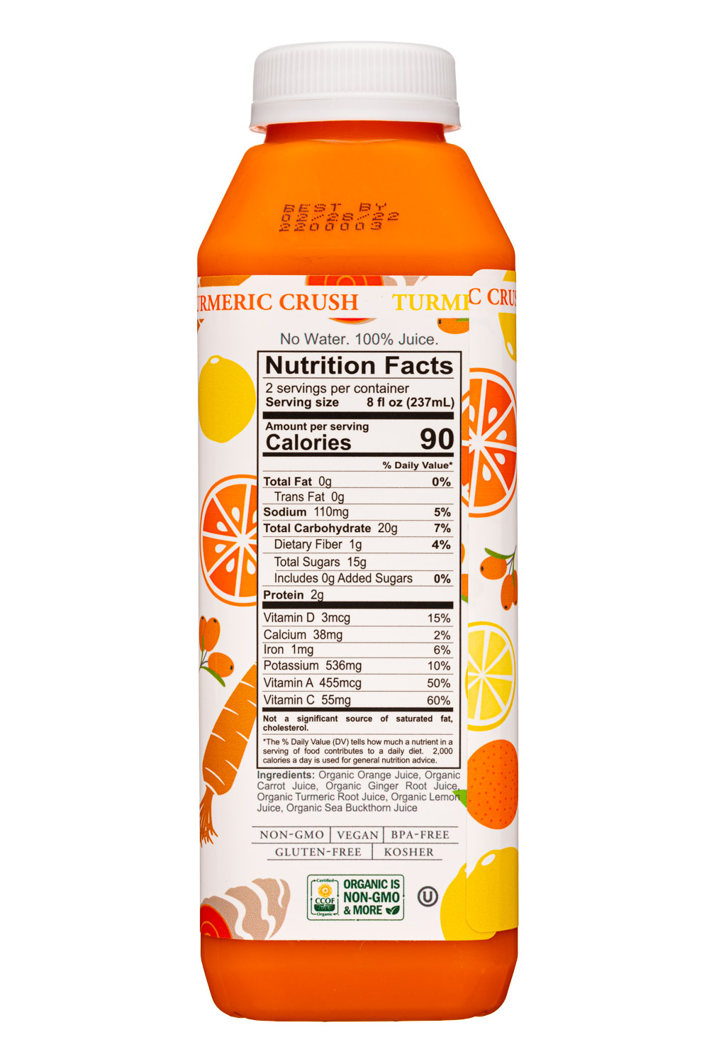 Garden of Flavor: GardenOfFlavor-16oz-2022-CPJuice-TurmericCrush-Facts