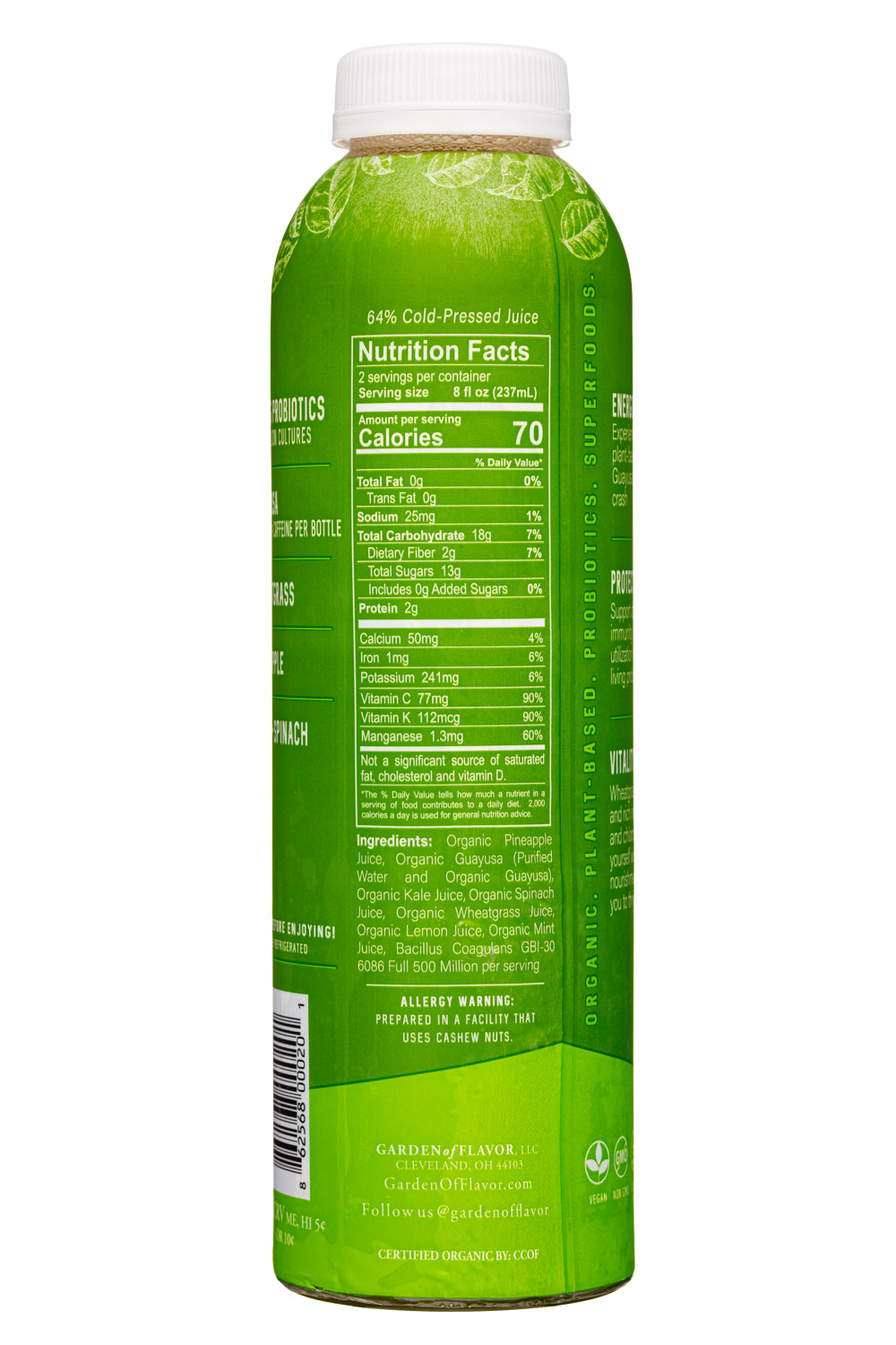 Garden of Flavor: GardenOfFlavor-16oz-2022-CPEnergy-WheatgrassPineapple-Facts