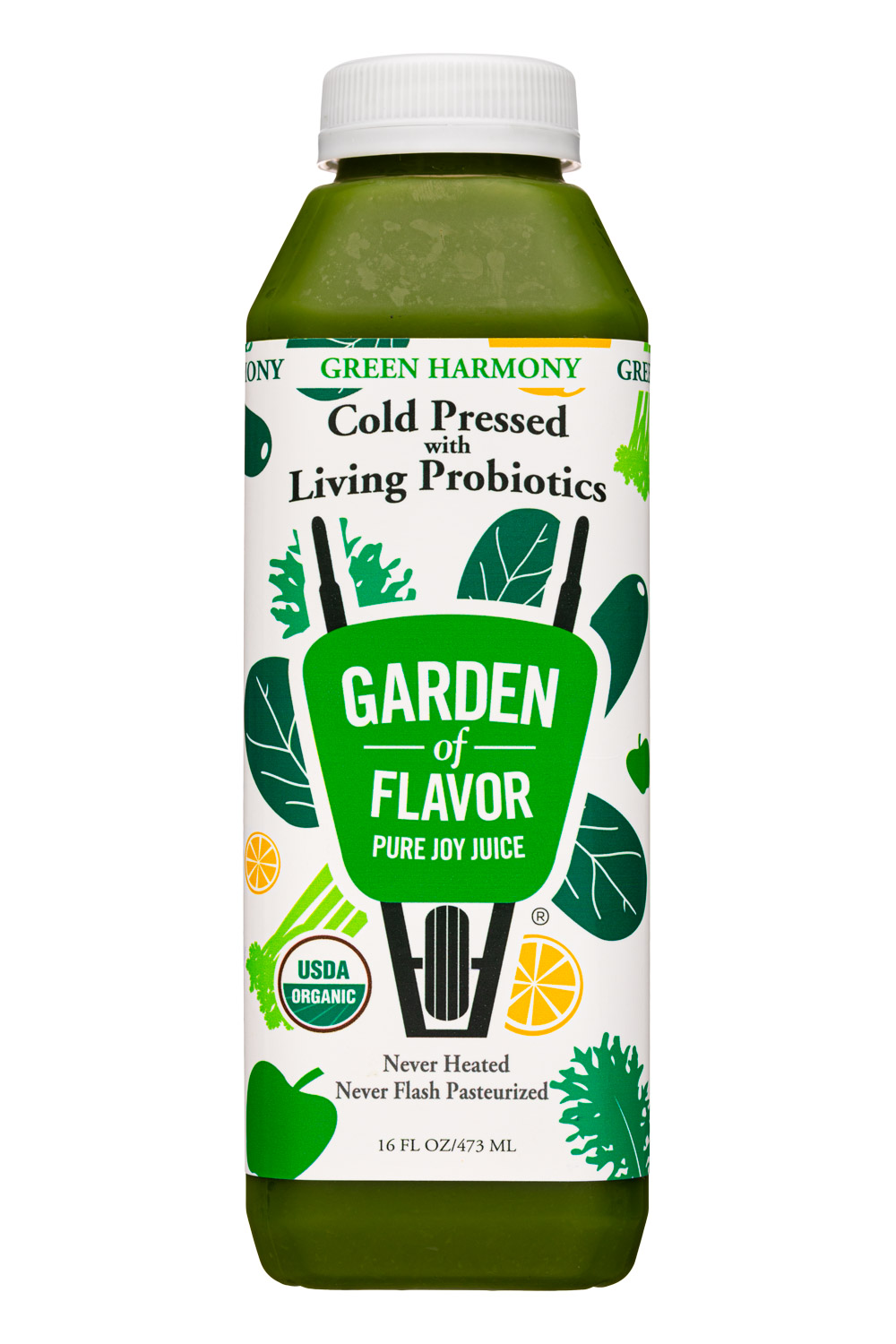 Garden of Flavor: GardenOfFlavor-16oz-2022-CPJuice-GreenHarmony-Front