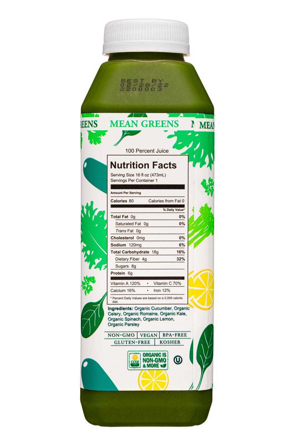 Garden of Flavor: GardenOfFlavor-16oz-2022-CPJuice-MeanGreens-Facts