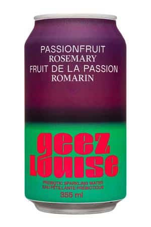 Geez Louise: GeezLouise-12oz-2023-SparklingPrebiotic-PassionRosemary-Front