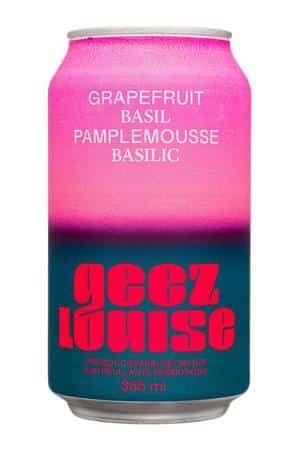 Geez Louise: GeezLouise-12oz-2023-SparklingPrebiotic-GrapeBasil-Front
