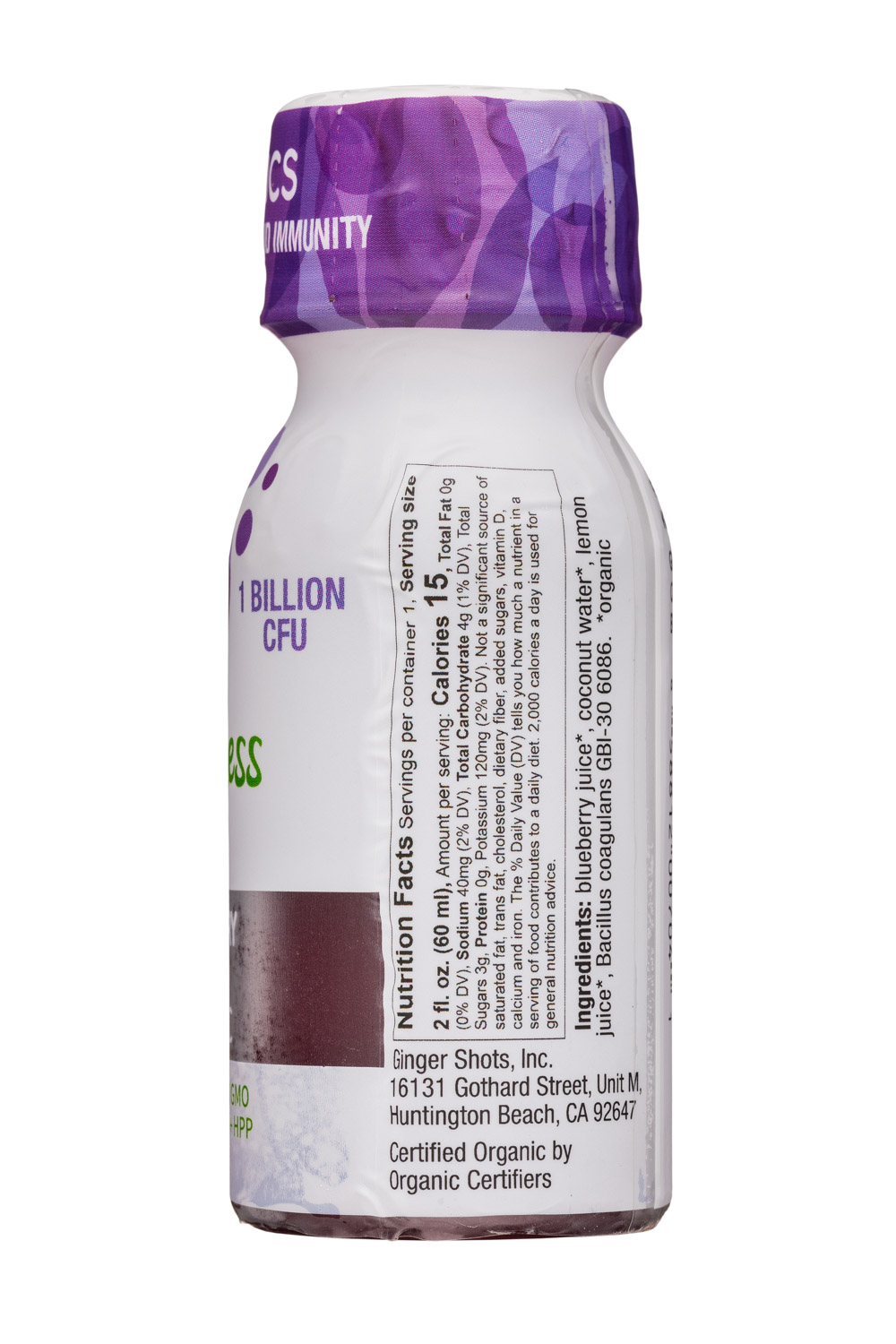 Ginger Shots: Tulua-2oz-WellnessShots-Blueb-LemonProbiotic-Facts