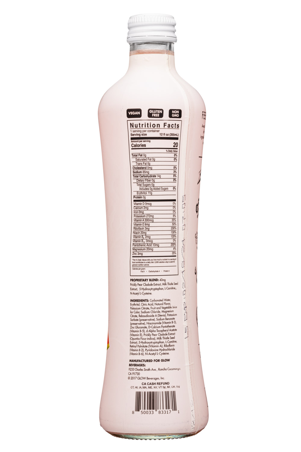 Glow: Glow-12oz-2023-SparklingHydration-TigersBlood-Facts
