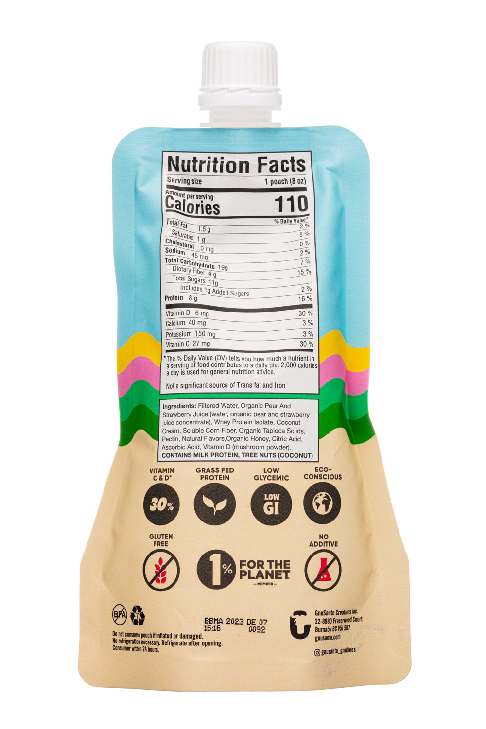 Gnubees: Gnubees-8oz-2023-Plus-FruitShake-StrawbWise-Facts
