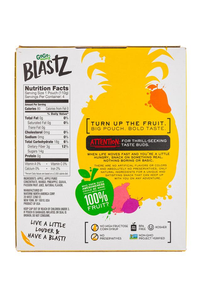 GoGo SqueeZ: GoGoSqueez-16oz-Blastz-TropicalBurst-Facts