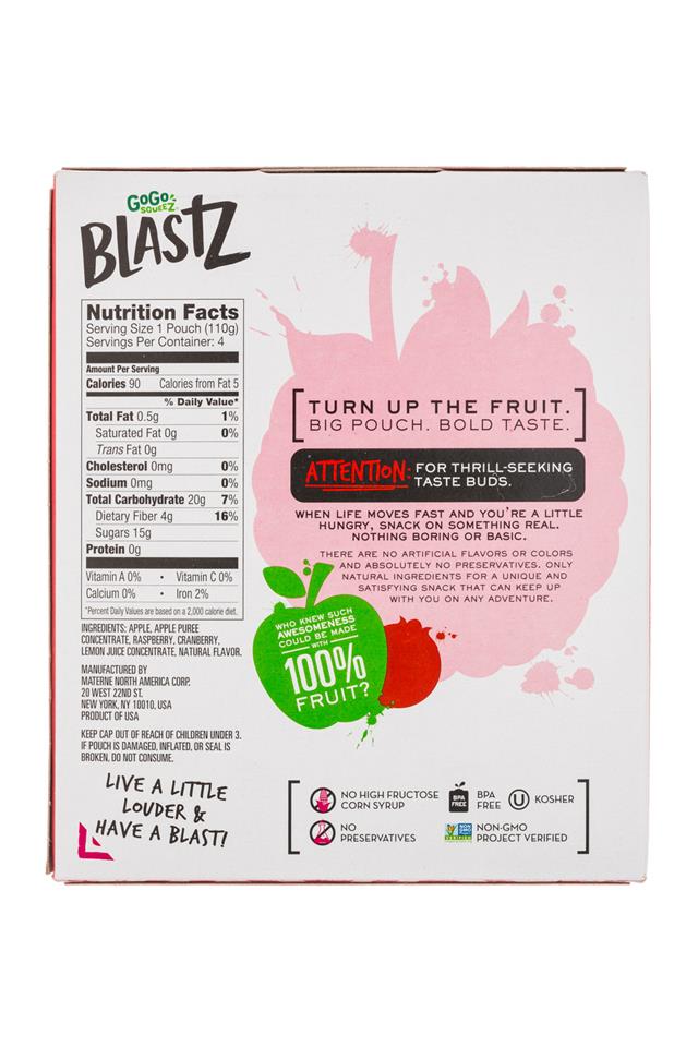 GoGo SqueeZ: GoGoSqueez-16oz-Blastz-RaspberryRush-Facts