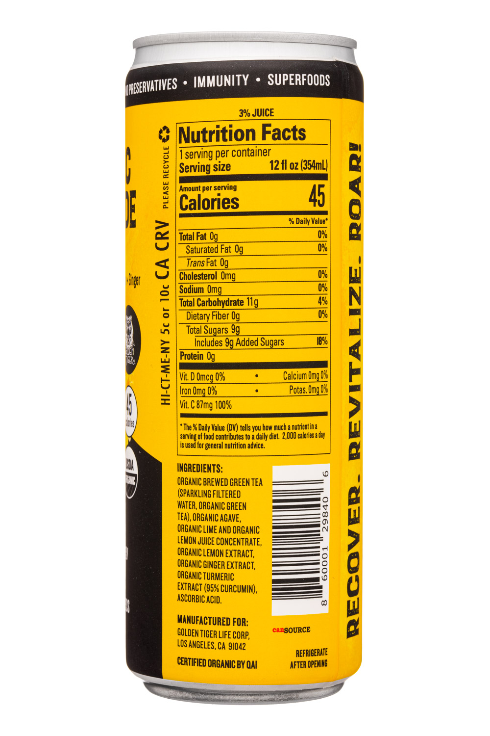 Golden Tiger: GoldenTiger-12oz-2022-TurmericLemonade-Can-Energy-Facts
