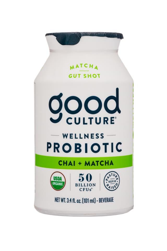 Good Culture: GoodCulture-3oz-WellnessProbiotic-GutShot-ChaiMatcha-Front