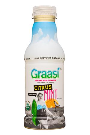 Graasi Organic Barley Water: Graasi-16oz-2022-BarleyWater-CitrusMint-Front