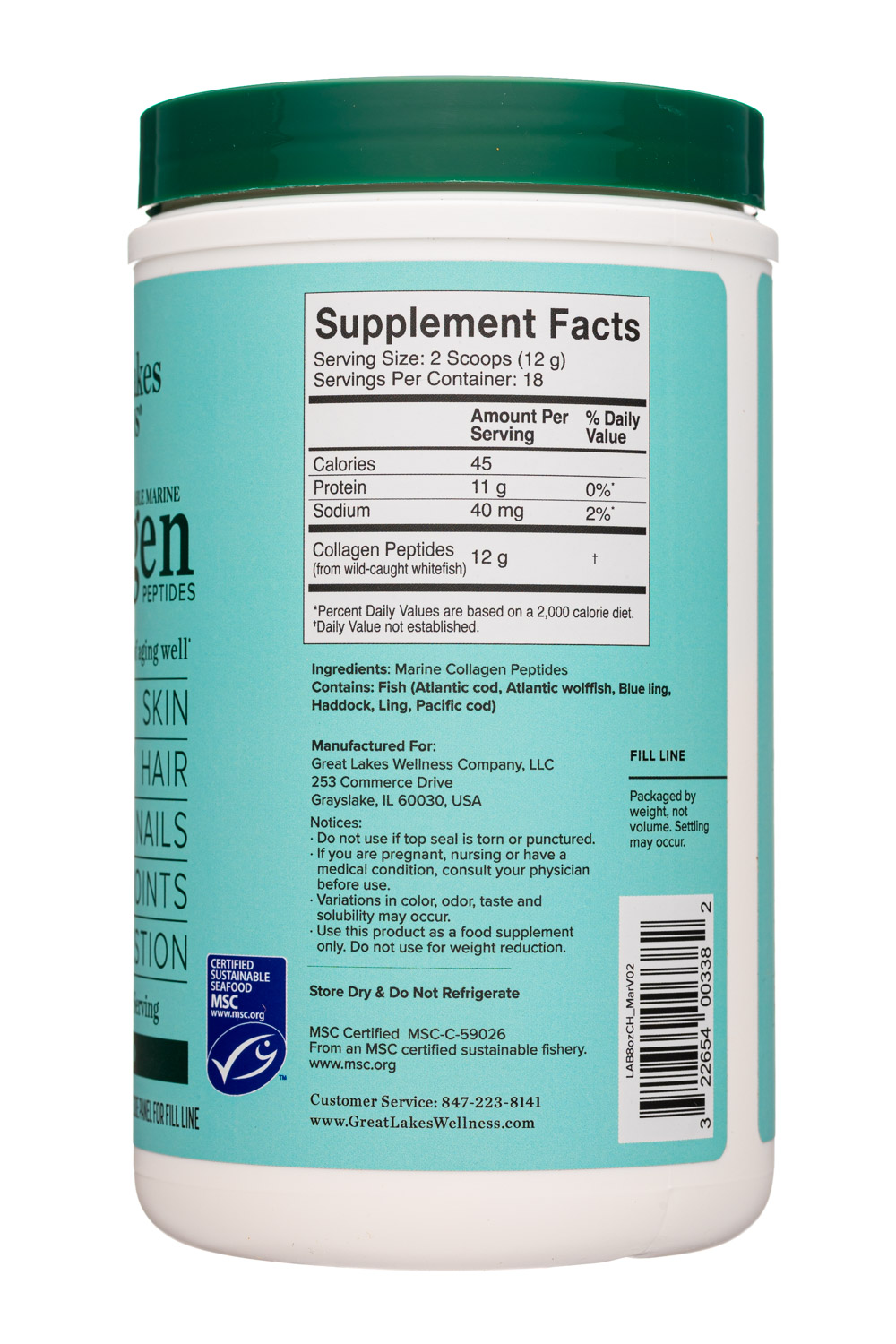 Great Lakes Wellness: GreatLakesWellness-227g-2024-Collagen-Marine-Facts