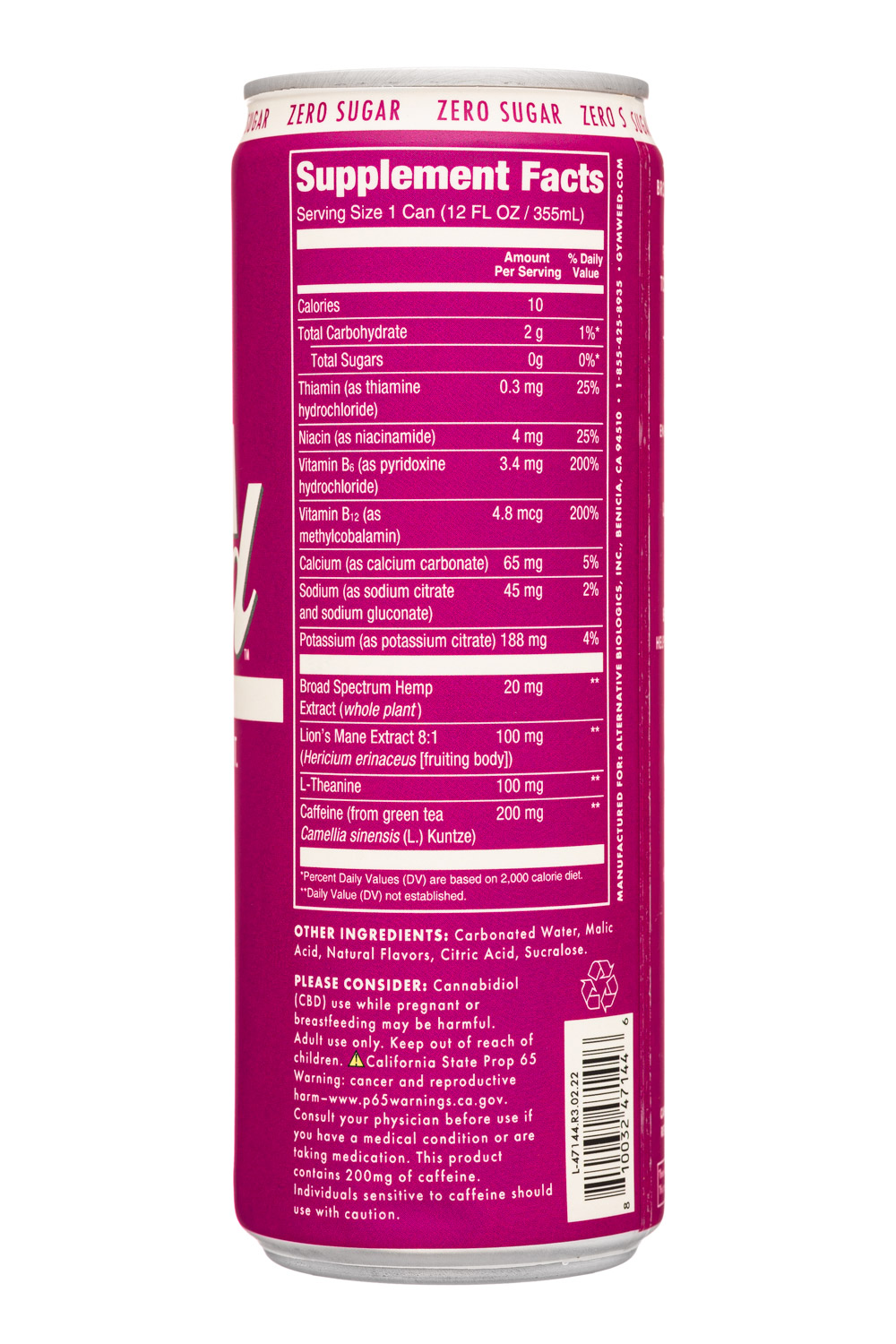 Gym Weed: GymWeed-12oz-2022-Energy-TropicalBerry-Facts