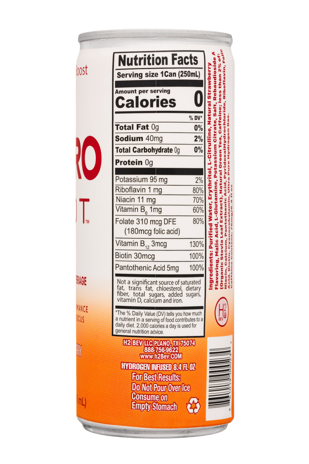 H2 Beverages: HydroShot-8oz-2022-HydroBev-Strawb-Facts