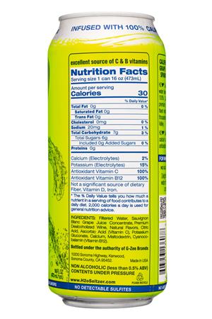 H2o Sonoma Soft Seltzer: H2OSeltzer-16oz-2021-SoftSeltzer-SauvBlanc-Facts
