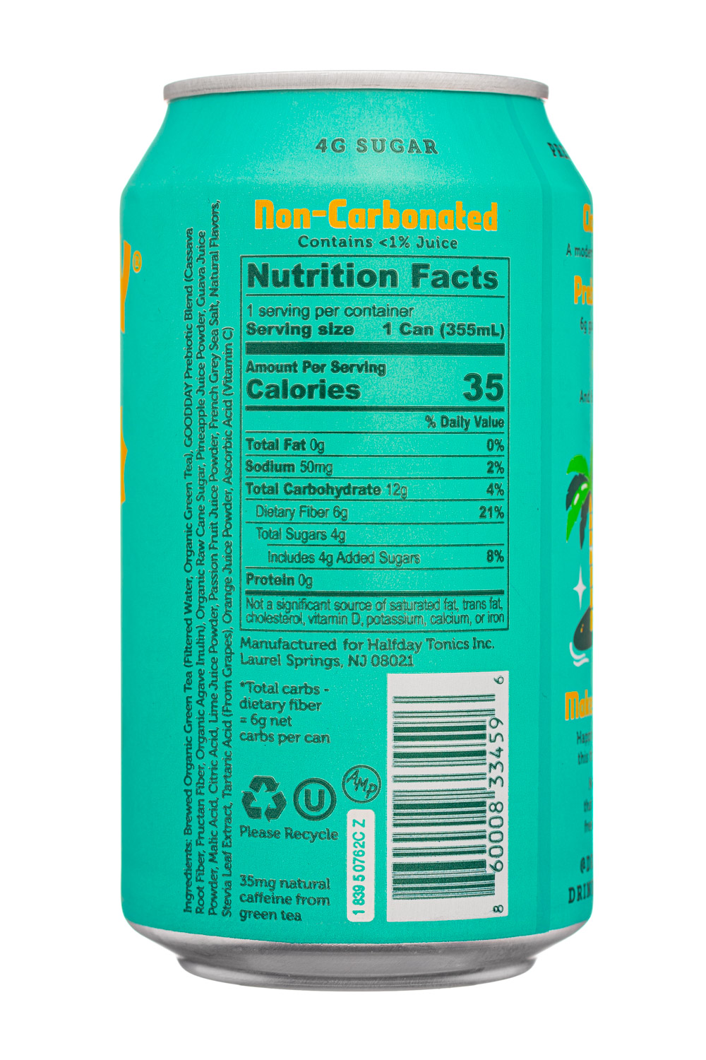 Halfday Tea Tonic: Halfday-12oz-2025-Tea-Tropical-Facts