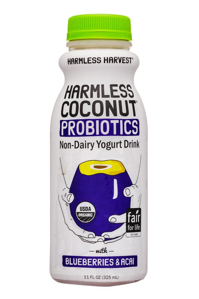 Harmless Harvest Harmless Coconut Probiotics: HarmlessHarvest-11oz-Probiotics-YogurtDrink-BluebAcai-Front