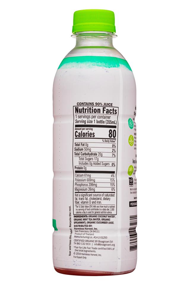 Harmless Harvest: HarmlessHarvest-12oz-2020-CoconutWater-CucumberMint-Facts