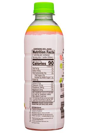Harmless Harvest: HarmlessHarvest-12oz-2021-CoconutWater-PinkLadyApple-Facts