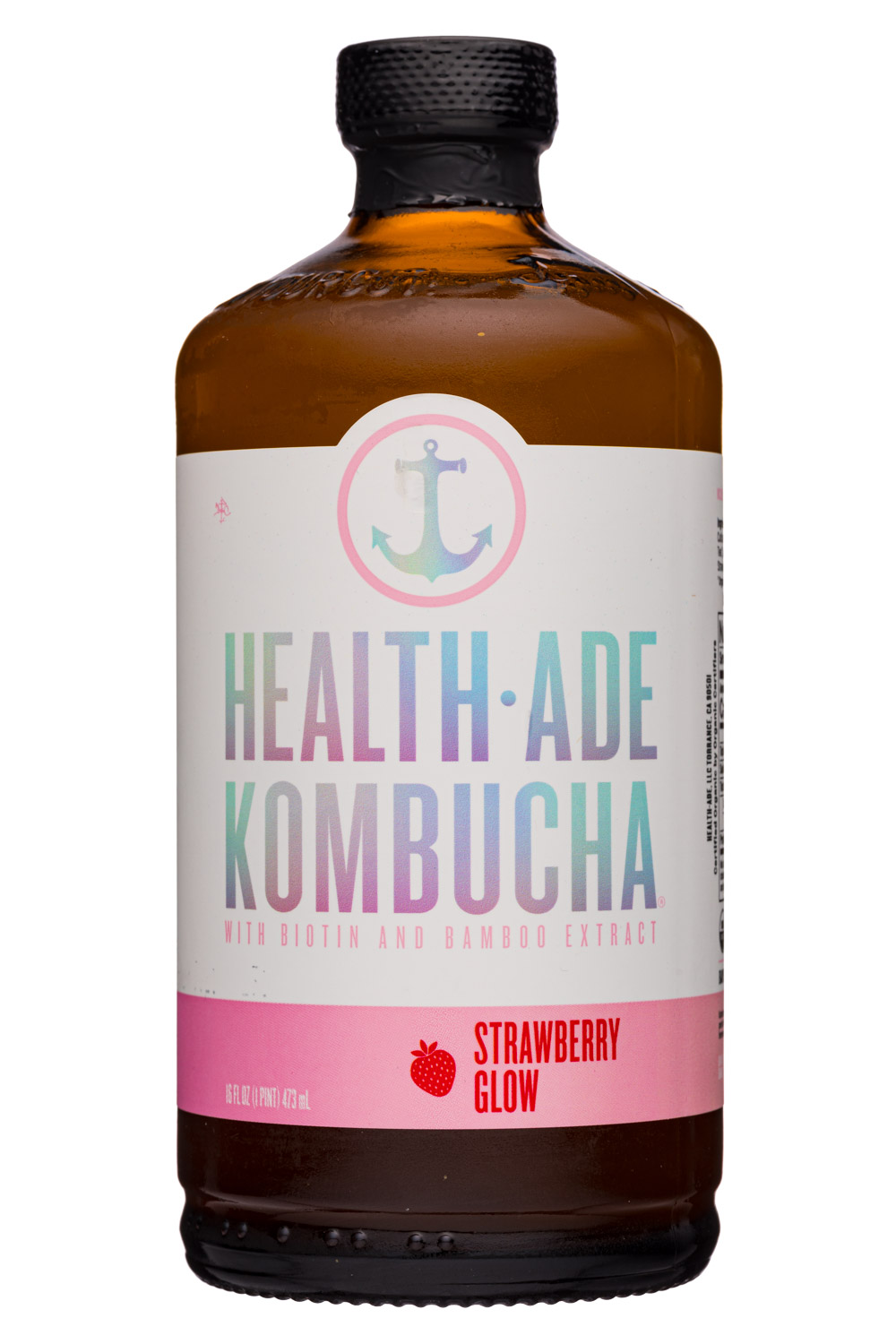 Health-Ade: HealthAde-16oz-2020-Kombucha-StrawbGlow-Front