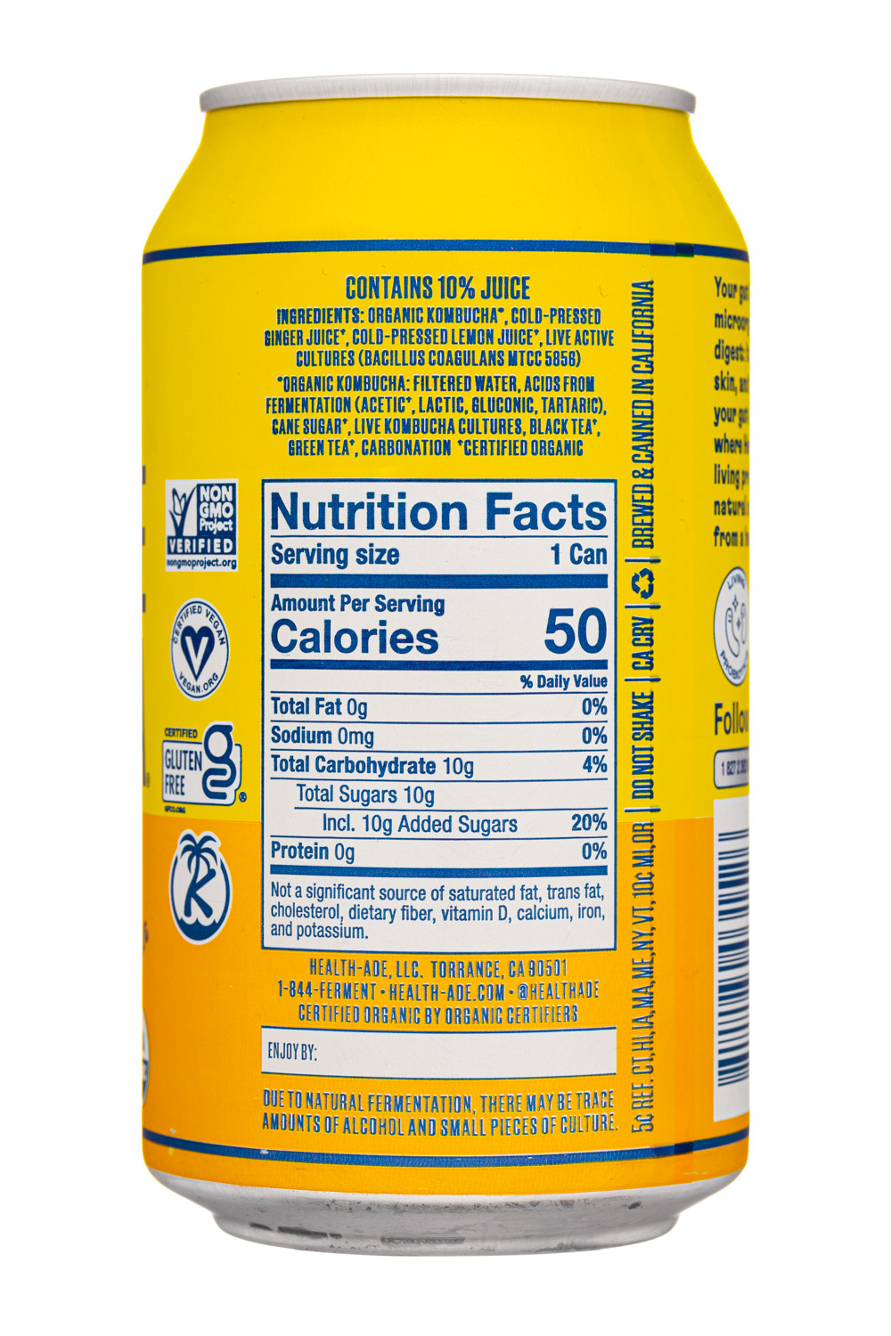 Health-Ade: HealthAde-12oz-2023-Kombucha-GingerLemon-Facts