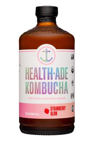 Health-Ade: HealthAde-16oz-2022-Kombucha-StrawbGlow-Front