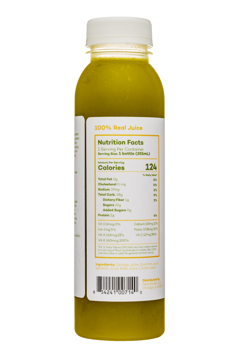 Here Cold-Pressed Juices: Here-12oz-ColdPressed-OrangeZucchiniSpinachKaleLemon-Facts